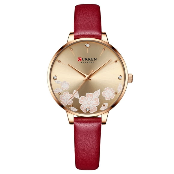 CURREN Montre Quartz Élégante CURREN 9068 pour Femmes avec Boîtier Or Rose, Bracelet en Cuir Rouge, et Résistance à l'Eau 3ATM pour un Usage Quotidien Élégant