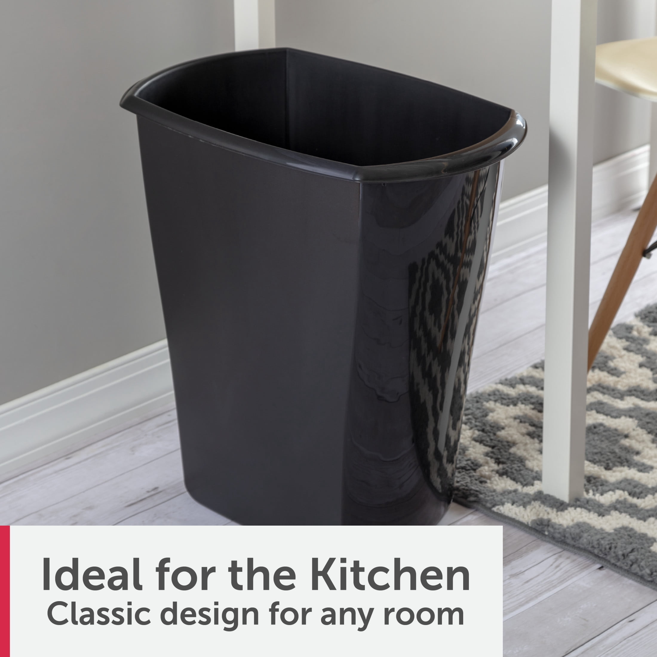 Sterilite Kitchen Trash Can, 10 Gallon Plastic Garbage Bin with No Lid, Black