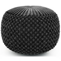 Simpli Home Renee Boho Round Pouf in Slate Gray Velvet Fabric