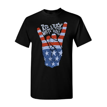 Music Choice Christmas In July RWB Peace, USA Flag Rock and Roll Men's T-shirt 4th of July USA Tee Black Large ()