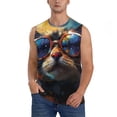 thumbnail image 2 of Lsque Cool Cat With Sunglasses Print Men's Cotton Blend Sleeveless Muscle Shirts (S-3XL)- Moisture Wicking, Odor Protection, UPF 30+,XX-Large, 2 of 8