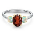 thumbnail image 3 of Gem Stone King 10K Two Tone Gold Red Garnet and Simulated White Opal Engagement Ring for Women | 2.00 Cttw | Oval 8X6MM | Gemstone January Birthstone | Size 8, 3 of 6