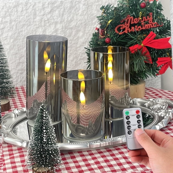 Goyuon Flameless Acrylic Candles, Realistic Flickering, Battery Powered with Remote Control Timer for Party/Home/Wedding Decoration 3 Pack
