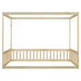 thumbnail image 3 of Canopy Floor Bed, Solid Wood Full Size Montessori Floor Bed Frame with Safety Guardrails, Low Platform Bed for Boys Girls Adults, Natural, 3 of 7