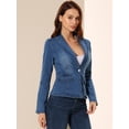 thumbnail image 4 of INSPIRE CHIC Chaqueta de mezclilla lavada de manga larga con botones y solapa con muesca para mujer Azul Medio L, 4 of 6