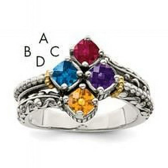 Finest GoldQMR10-4-8 Sterling Silver Two-Tone & 14K Four-Stone Mothers Ring Mounting - Size 8