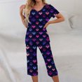thumbnail image 2 of Women's Pajamas Set Soft V Neck Sleepwear Top and Capri Pj Lounge Sets Cartoon Heart Printed Nighty Plus Size, 2 of 7