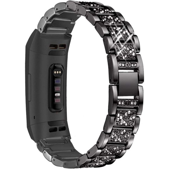 Bling Bands Compatible with Fitbit Charge 6/Charge 5, Dressy Metal Bracelet Luxurious Rhinestone Replacement Wristband for Women, Black