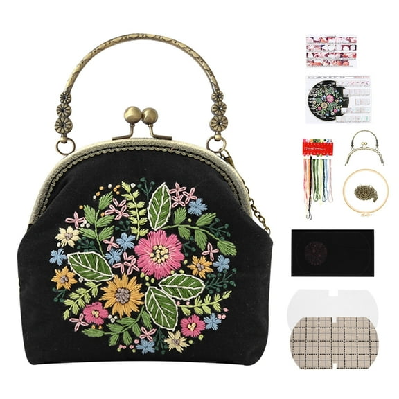 DIY Embroidery Flower Bag 16.5cm Portable Flower Pattern Handbag Embroidery Sewing Craft Kits Personalized Cross Stitch Bag Kit for Beginner Motif de fleur etoile