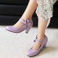thumbnail image 3 of SACFOF Women's Low Kitten Heel Mary Jane Oxfords Pumps Comfortable Ankle Strap Dress Shoes with Bow, 3 of 6