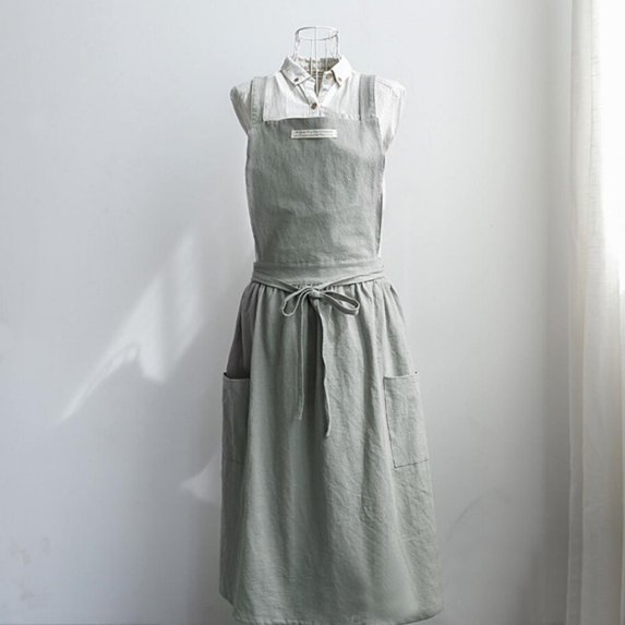 Altsales Women Cross Back Apron Japanese Housework Cooking Baking Wrap Cotton Blended Pleated Dress