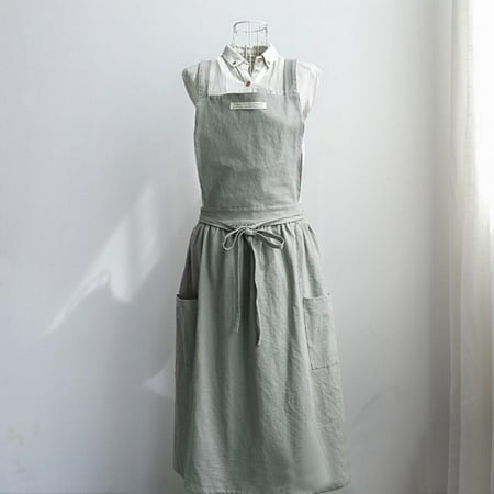 

SLPUSH Women Cross Back Apron Japanese Housework Baking Wrap Cotton Linen Florist Dress