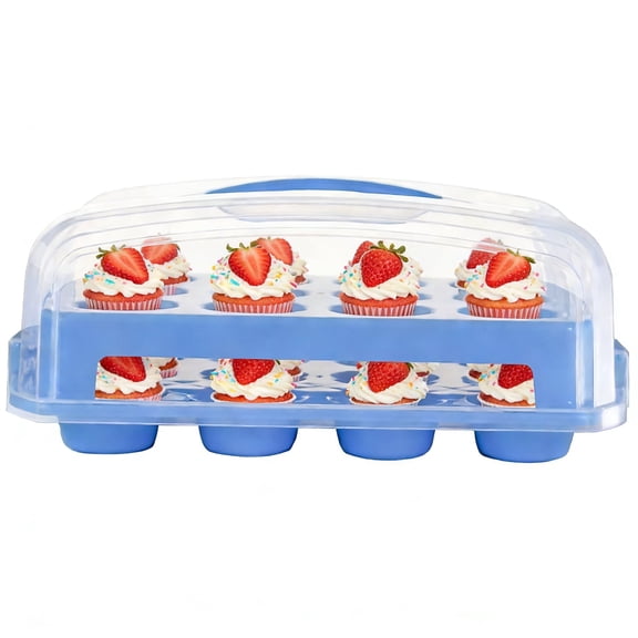 2-layer Portable Cupcake Carrier, Party Cupcake Holder Box with Collapsible Handles for Transports Cupake, Pies, Muffins, Cookies and Other Desserts