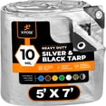 thumbnail image 1 of Lona de polietileno resistente - 5' X 7' -10 Mil de espesor impermeable cubierta protectora con bloqueo UV - Reversible plateado y negro - Revestimiento laminado - Ojales - por Xpose Safety, 1 of 5