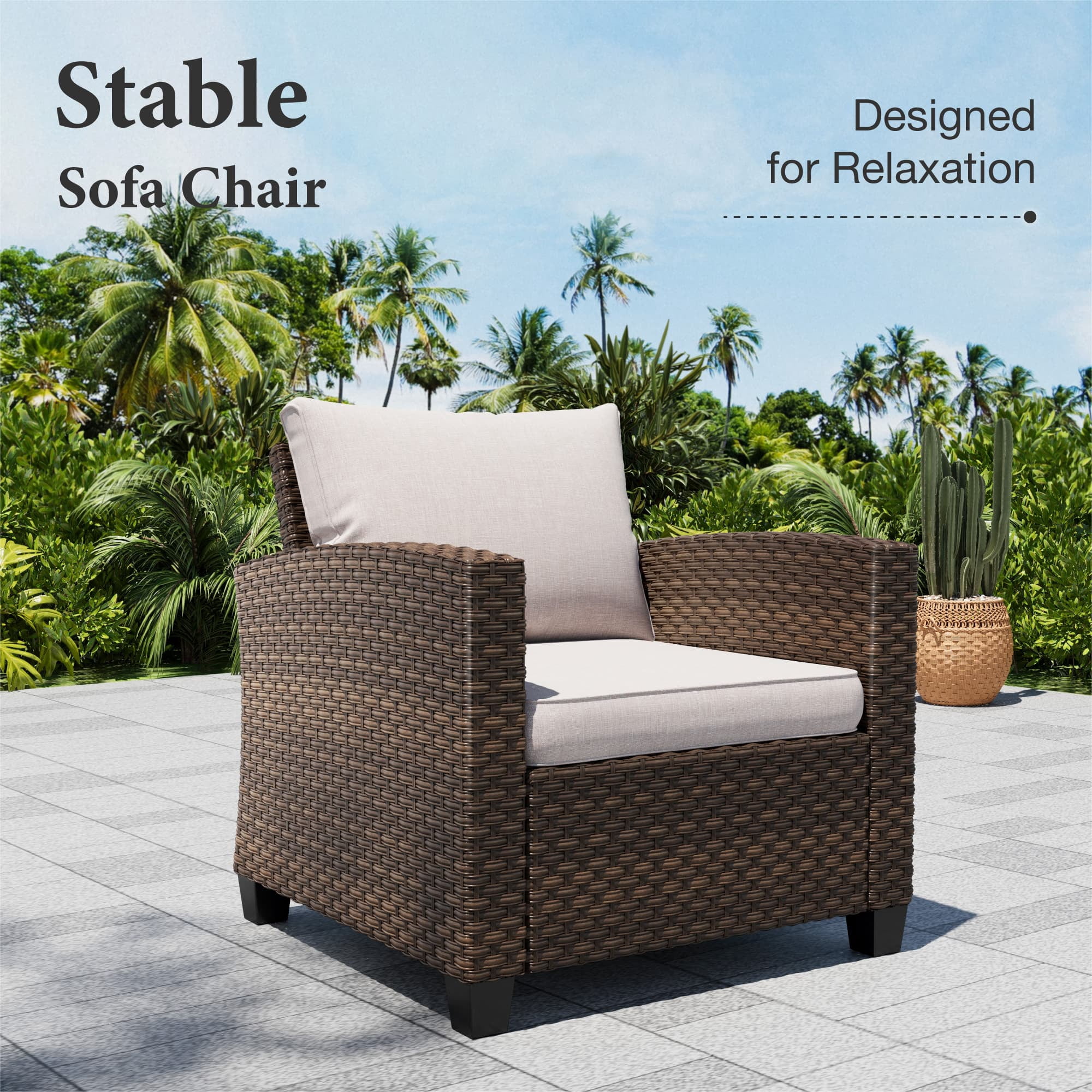 MF Studio 9-Seater Outdoor Patio Furniture Set with Fire Pit Wicker Patio Conversation Set Beige