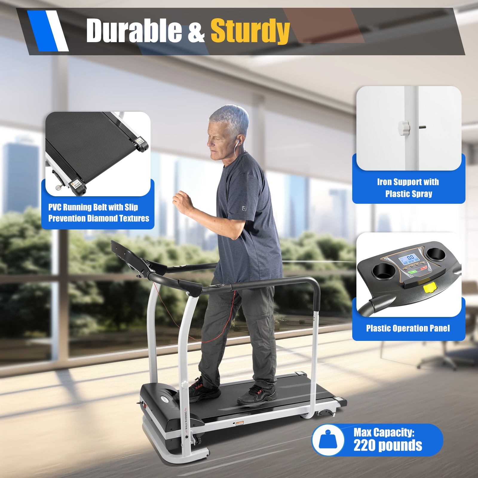 ​​Walking Treadmill Durable Iron Support ,Foldable Recovery Walking Treadmil Walking Treadmil with High-Sensitivity Sensor,3-Gear Slope Adjust for Home/Gym/Office​,Max 220lbs
