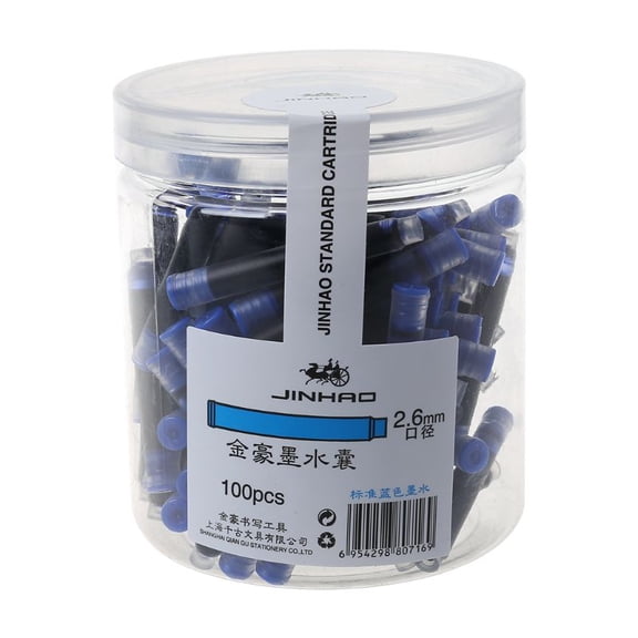 100pcs Jinhao Universal Black Blue Fountain Pen Ink Sac Cartridges 2.6mm Refills