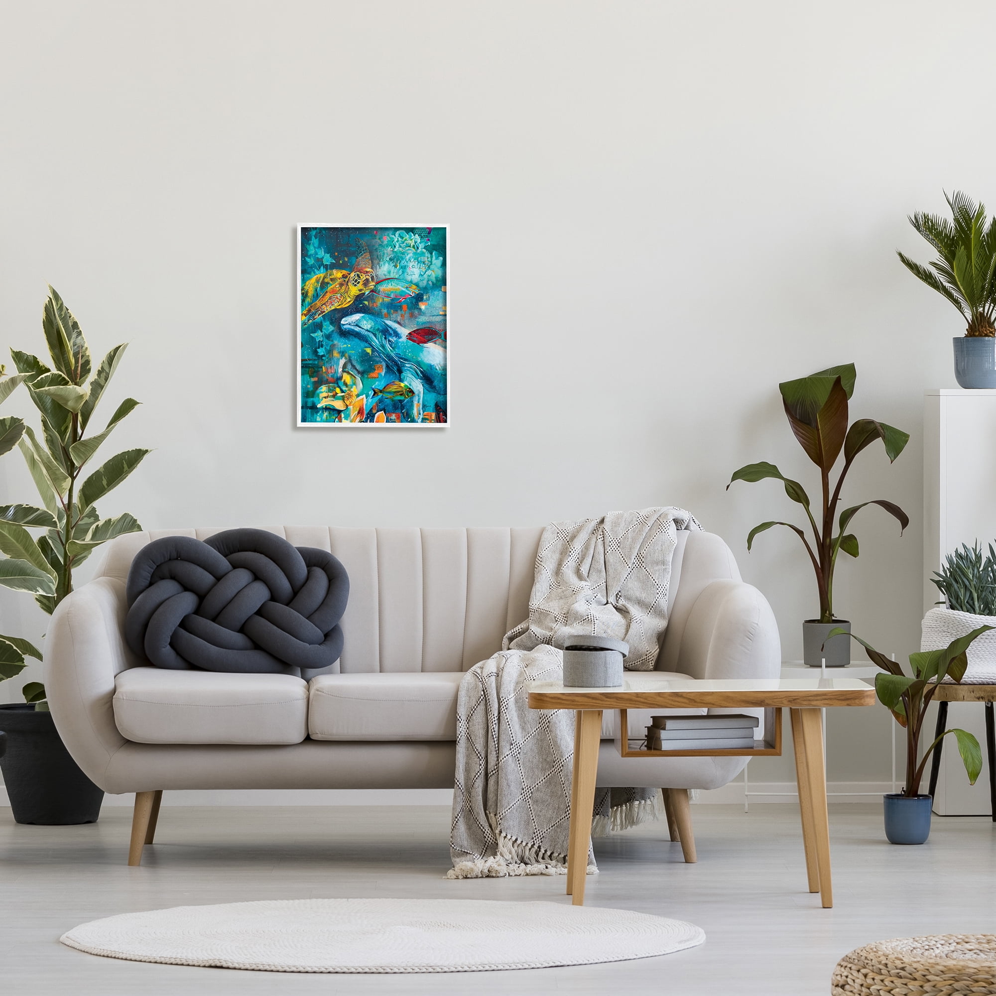 Stupell Industries Abstract Underwater Creatures Animals & Insects Painting White Framed Art Print Wall Art, 16 x 20