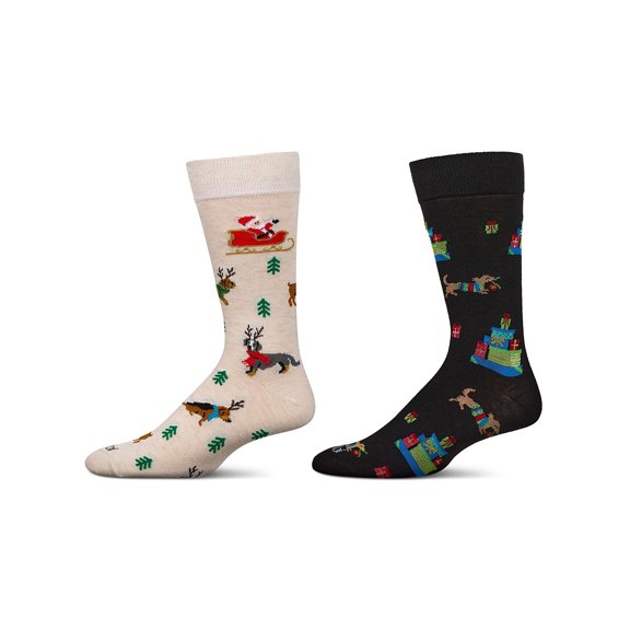 MeMoi 2 Pair Men's Rayon Blend "Holiday Animals" Christmas Novelty Crew Socks - Mens - Male, 10-13, Red