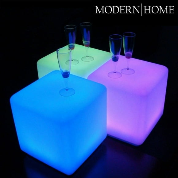 Modern Home Tabouret Cube Lumineux à LED avec Télécommande Infrarouge - 16 Pouces