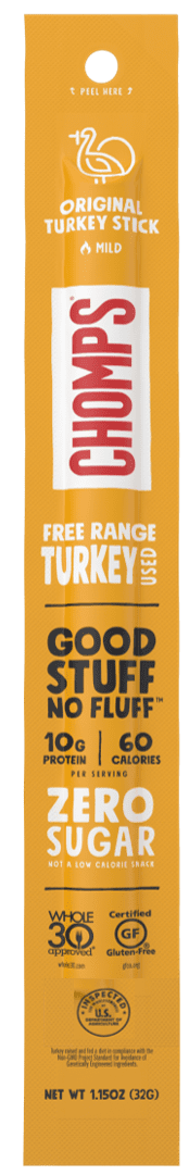 Chomps Free Range Turkey Jerky Stick, Gluten Free, Keto Snack, Healthy Snack, Sugar Free 1.15oz Blister Pack