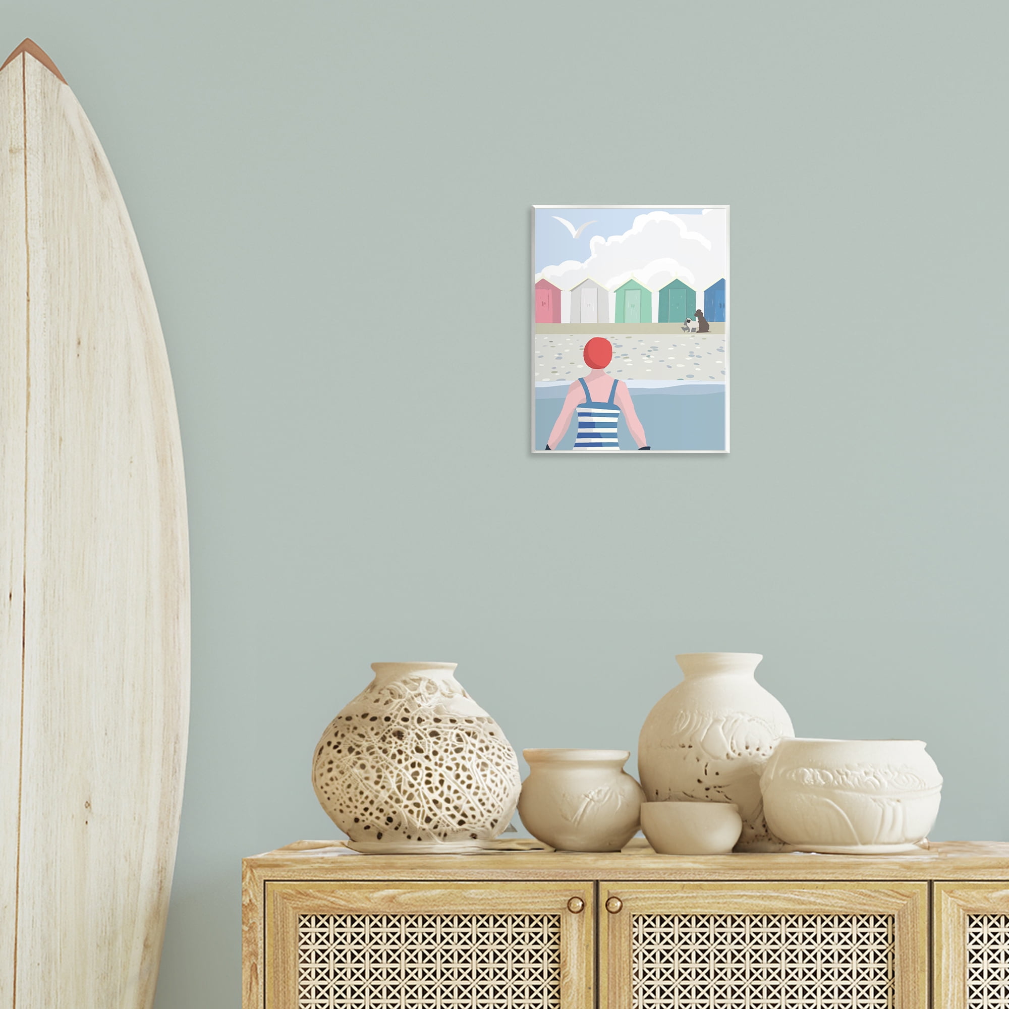 Stupell Industries Beach Huts View Nautical & Beach Painting Unframed Art Print Wall Art, 11 x 14