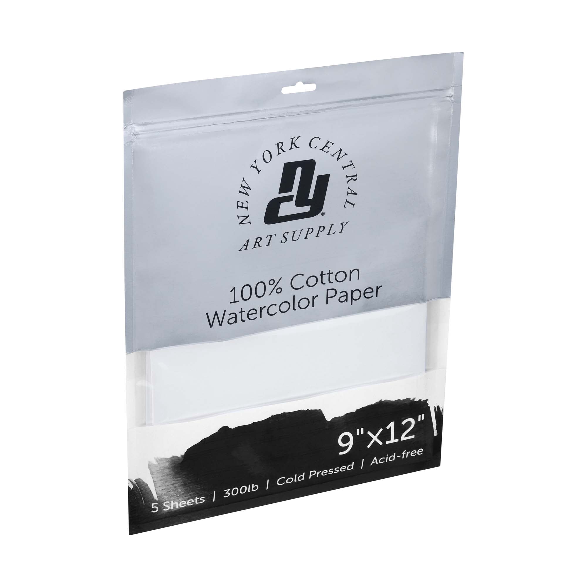 New York Central Watercolor Paper - 9x12" - 25 Sheets - 300 lb. Cold Press - 100% Cotton, Acid-Free, Archival Quality, Bright White Watercolor Paper Pad for Wet & Dry Media