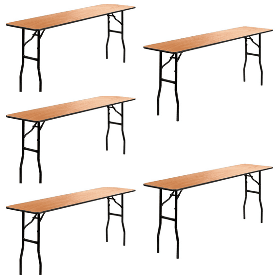 (5 PACK) 18'' X 72'' Wood Folding Training, Seminar Table With Clear Coated Finish