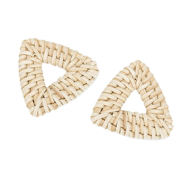 simhoa 1 Paire Boucles d'Oreilles en Osier Naturel Rotin DIY Triangle Rond