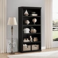 thumbnail image 4 of 5 Tier Farmhouse Bookcase, 67.4" Tall Book Shelf with Storage, Wooden Bookshelves 5 Shelf Display Shelves for Home Office(67.4" H x 31.5" W x 12.8" D) (Black, 67.4" H x 31.5" W x 12.8" D), 4 of 4