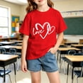thumbnail image 2 of RUTAYY Girls T-Shirt Crew Neck Short Sleeve Heart Letter Print Top Casual Everyday Wear Red, 2 of 4