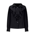 thumbnail image 5 of Womens Vintage Long Sleeve Ruffled Blouse Dressy Casual Button Down Work Office Shirt Basic Business Tops, 5 of 6