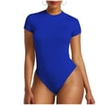 thumbnail image 2 of Pounoo Women's Bodysuits Short Sleeve Crew Neck Solid Color Slim Fit Jumpsuits Casual Daily Wear Stretchy Comfortable Bodycon Tops Gift, 2 of 6