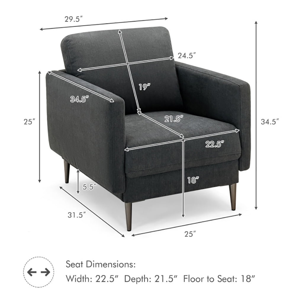 Finihen Upholstered Accent Armchair, Modern Upholstered Accent Chair with Removable Backrest Cushion, for Living Room, Bedroom, Gray