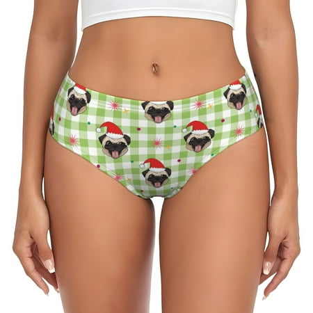 Goofa Christmas Hat French Bulldog Pattern Women s Cotton Underwear Brief Underwear Ladies Panties- Soft  Comfortable  and Stretchy Underwear-Medium