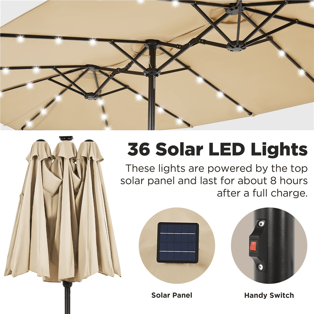 Alden Design 13 ft Patio Umbrella with 36 Solar LED Lights for Outdoor, Tan