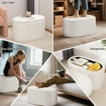 thumbnail image 4 of Oval Ottoman with Storage for Living Room, Modern Linen Fabric Foot Stools Ottoman, Upholstered Vanity Stool Foot Rest, Small White Storage Bench for Bedroom, Entryway, Dorm, 4 of 8