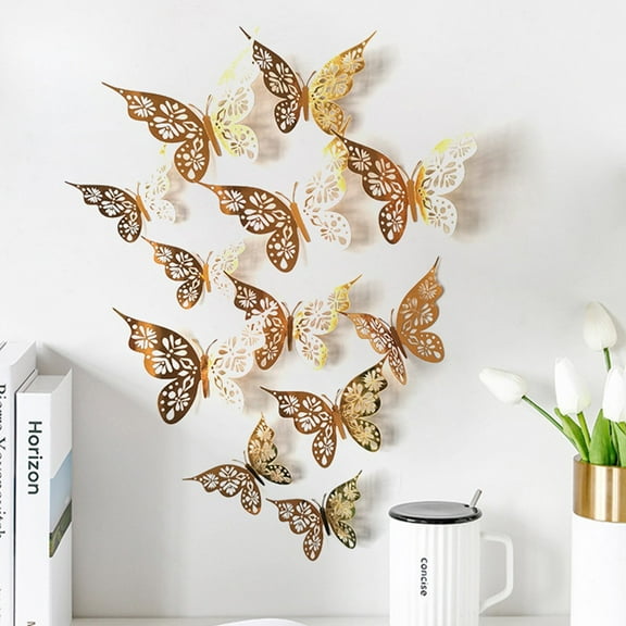 12pc 3D Butterfly Sticker Art Wall Mural Door Decals Home Decor DIY Bedroom Living Room Decoration Hollow Design Butterflies