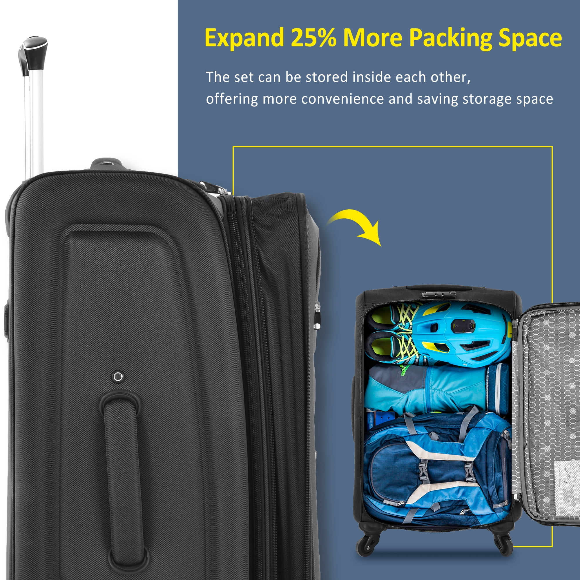 EUROCO  Suitcase Set with TSA Lock and Spinner Wheels,Lightweight Suitcase for Men Women(20",24",28"),Black