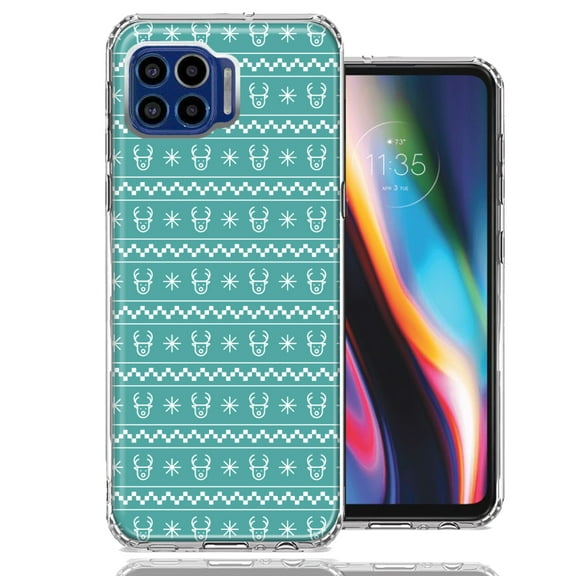 MUNDAZE For Motorola One 5G Teal Christmas Reindeer Pattern Design Double Layer Phone Case Cover