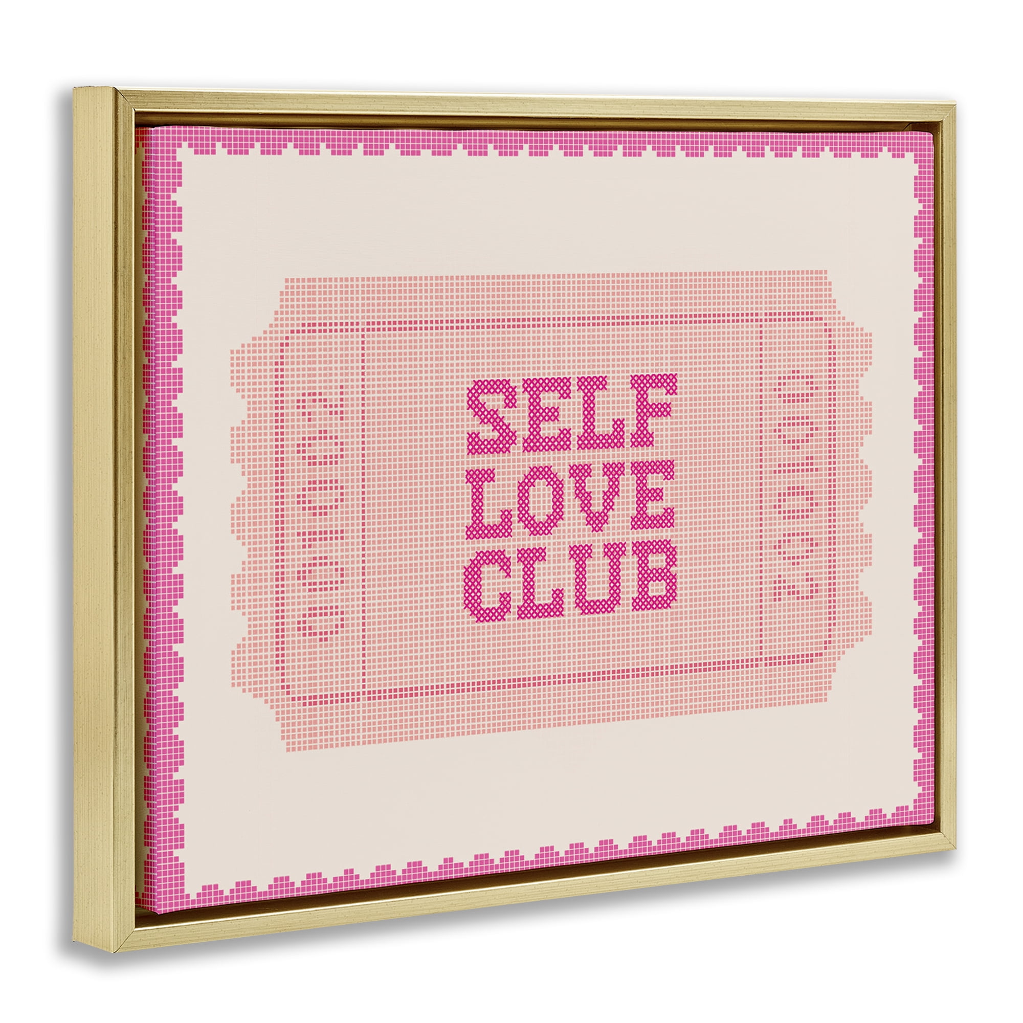 Stupell Industries Self Love Club Retro Ticket Gold Framed Floater Canvas Wall Art, design by Lil' Rue