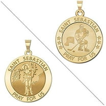 PicturesOnGold.com Hockey - Saint Sebastian Doubledside Sports Religious Medal 2/3 inch Size of Dime, Solid 14K Yellow Gold