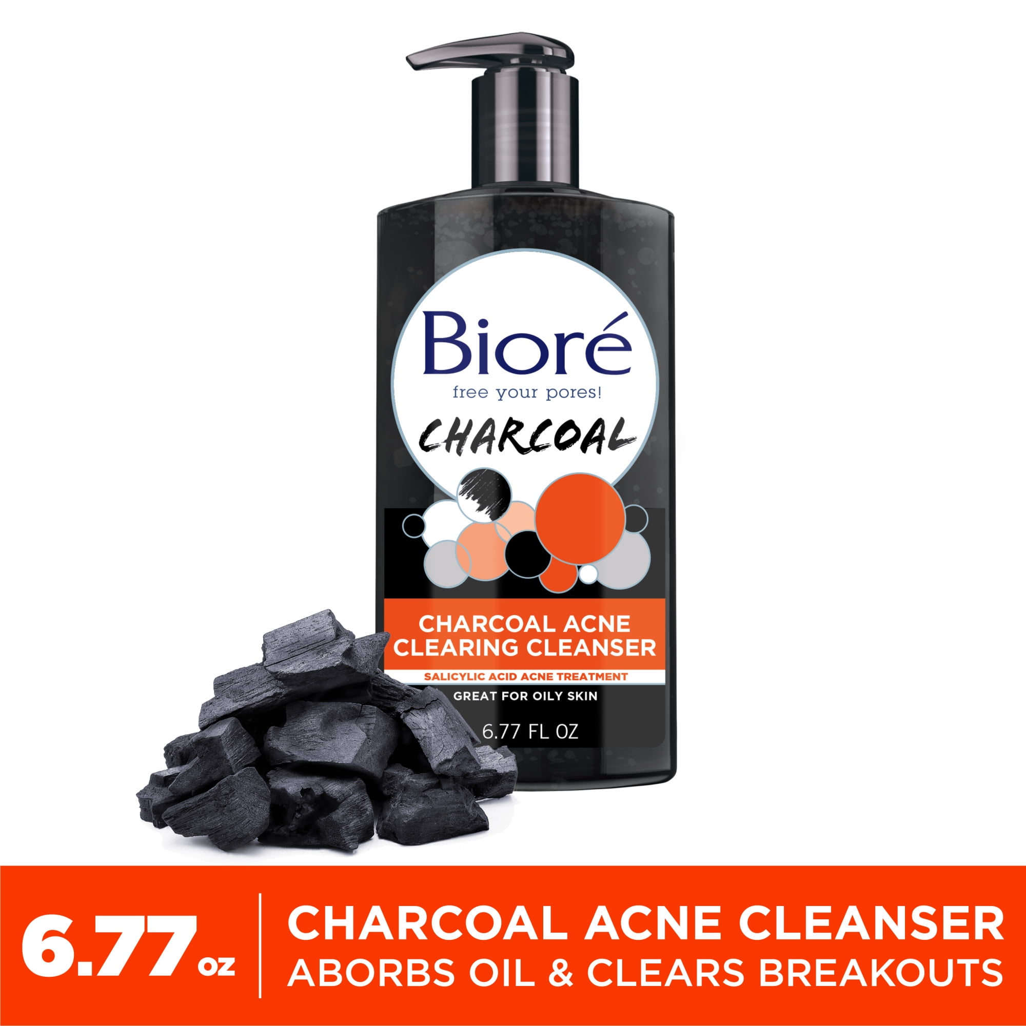 Biore Charcoal 1 Salicylic Acid AcneClearing Facial Cleanser, for
