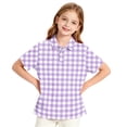 thumbnail image 3 of Polo Shirts for Girls Plaid Print Color Block Button Closure Short Sleeve Loose Fit Casual Tops, 3 of 7