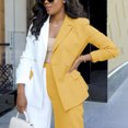 thumbnail image 4 of Scyoekwg Blazer Sets Women 2 Piece Outfits Business Office Work Two Piece Sets Long Sleeve Coat Wide Leg Pants 2 Two Piece Set Fashion Matching Outfits Sets (Yellow,XL), 4 of 6