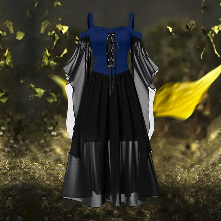 Guiexla Halloween Costumes Fairy Chiffon Batwing Sleeve Women Maxi Dress  A-Line Slip Dress Costume Cocktail Dress for Party Prom