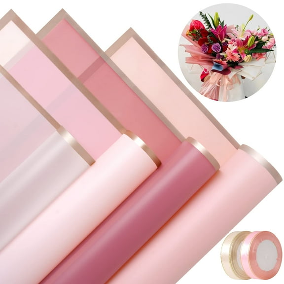 20 Pcs Waterproof Floral Wrapping Paper Sheet Flower Bouquet Packaging Paper and Satin Ribbon for Wedding Birthday Party Class of 2025 Graduation Gift DIY(Delicate Color)