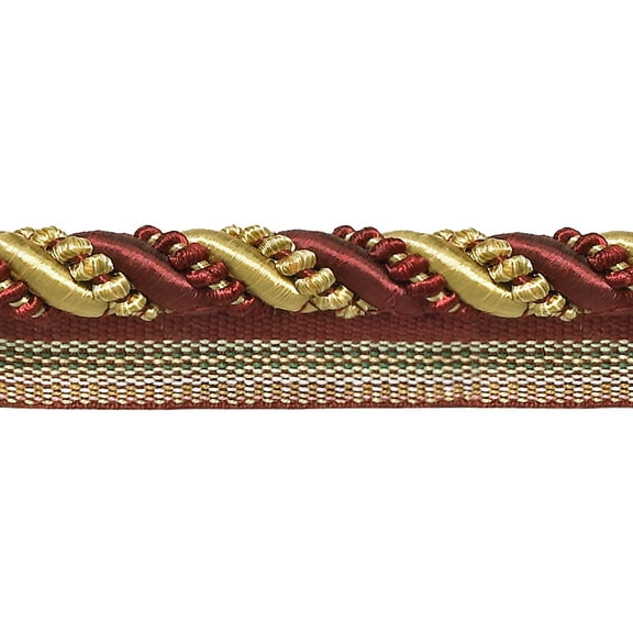 7/16" (1cm) Large Shiny Decorative Twisted Rope Cord with Lip | Cord Trim # 0716I2,, Burgundy Gold Red #1253 (Carmine Red, Yellow Gold, Dark Red) Sold By The Yard (36"/3 ft/0.9m)