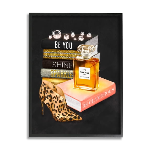 Stupell Industries Be Glamorous Perfume Bottle Cosmetics Leopard Heel Fashion,24 x 30, Design by Ziwei Li