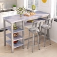 thumbnail image 1 of Stmoze 3 Pieces Bar Table Set with Storage Shelves, Faux Marble Tabletop Counter Height Bar Table with 2 Backrest Chairs, Dining Room Set for Kitchen Island, Pub, Cafe, Gray, 1 of 7